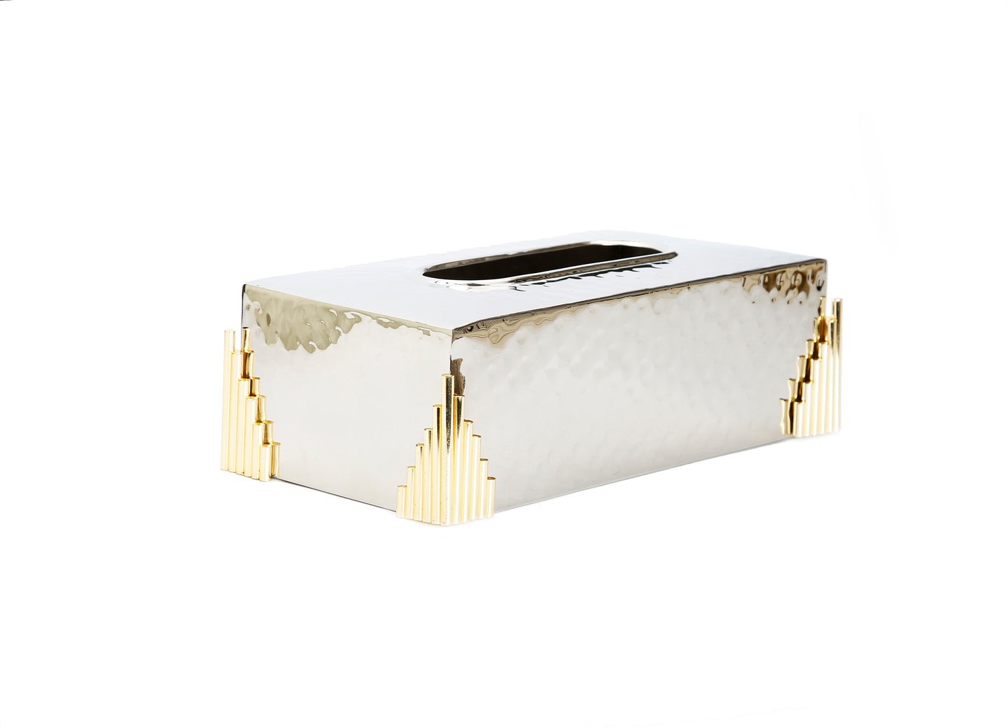 Stainless Steel Tissue Box with Gold Symmetrical Design