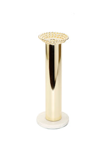 Gold Taper Candle Holder on Marble Base - 10.5"H