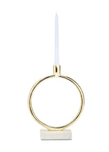 Load image into Gallery viewer, Gold Circular Taper Candle Holder on Marble Base - 11.75&quot;H
