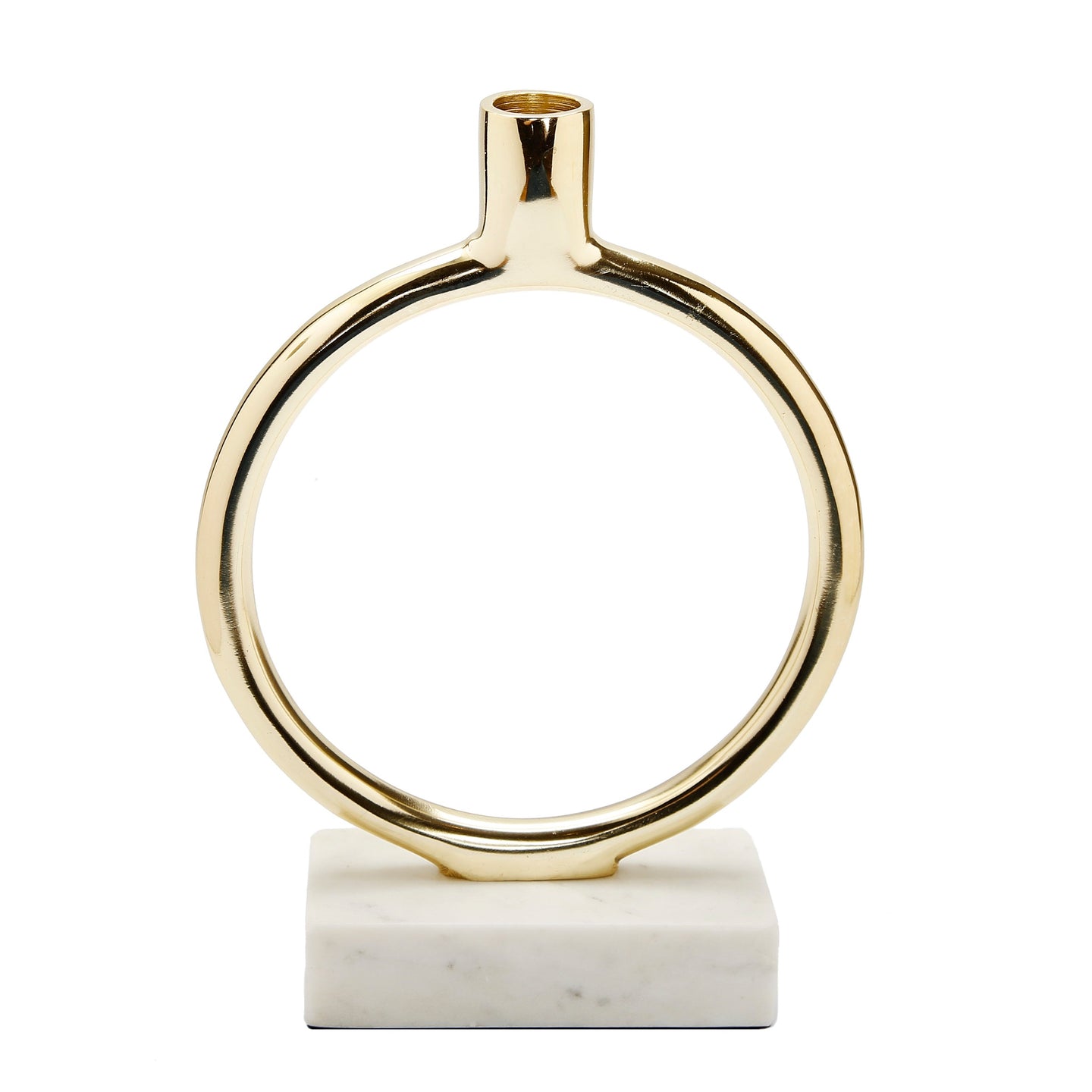 Gold Circular Taper Candle Holder on Marble Base - 9.75