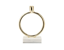 Load image into Gallery viewer, Gold Circular Taper Candle Holder on Marble Base - 9.75&quot;H