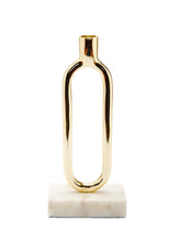 Load image into Gallery viewer, Gold Loop Taper Candle Holder on Marble Base - 11.75&quot;H