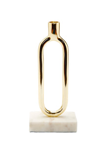 Gold Loop Taper Candle Holder on Marble Base - 11.75"H