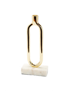 Gold Loop Taper Candle Holder on Marble Base - 11.75"H