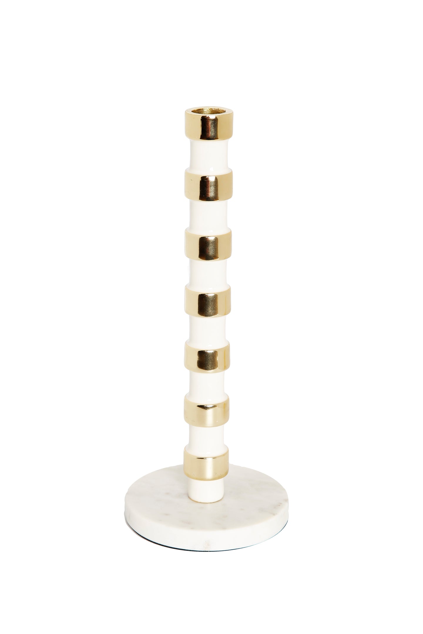 White and Gold Taper Candle Holder on Marble Base - 12