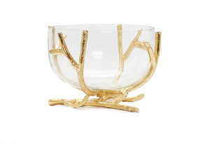 Glass Bowl with Gold Twig Base -Large