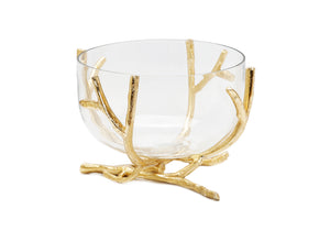 Glass Bowl with Gold Twig Base -Large