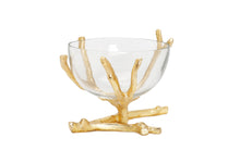 Load image into Gallery viewer, Glass Bowl with Gold Twig Base -8&quot;D