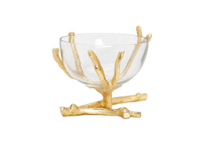 Glass Bowl with Gold Twig Base -8"D