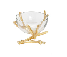 Load image into Gallery viewer, Glass Bowl with Gold Twig Base 6.&quot;D