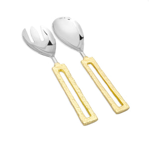 Set of 2 Salad Servers with Square Gold Loop Handles