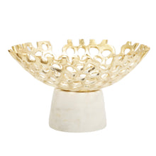 Load image into Gallery viewer, Gold Web Design Bowl on White Marble Base 9.5&quot;