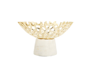 Gold Web Design Bowl on White Marble Base 9.5"