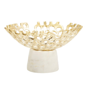 Gold Web Design Bowl on White Marble Base 9.5"