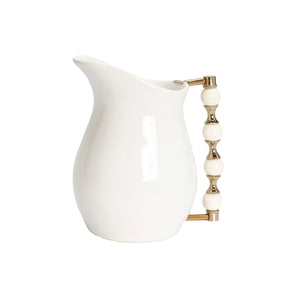 White Pitcher with White and Gold Beaded Handle