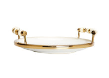 Load image into Gallery viewer, White Flat Round Plate with Gold and White Beaded Design