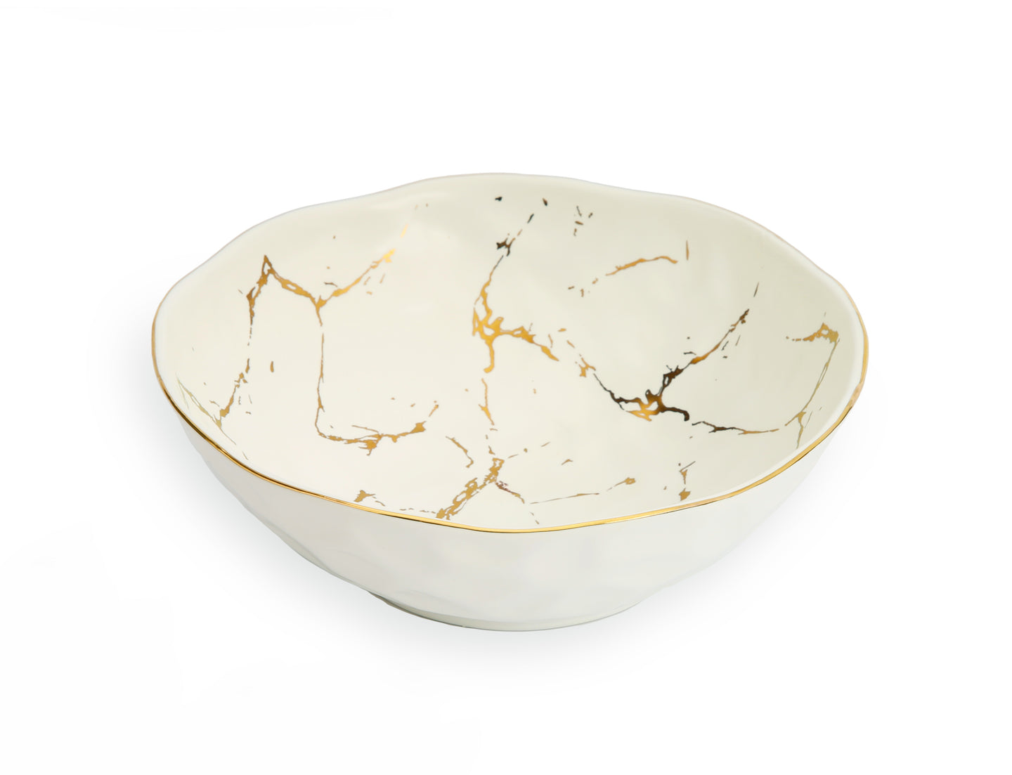 White Porcelain Bowl with Gold Design - 8.75