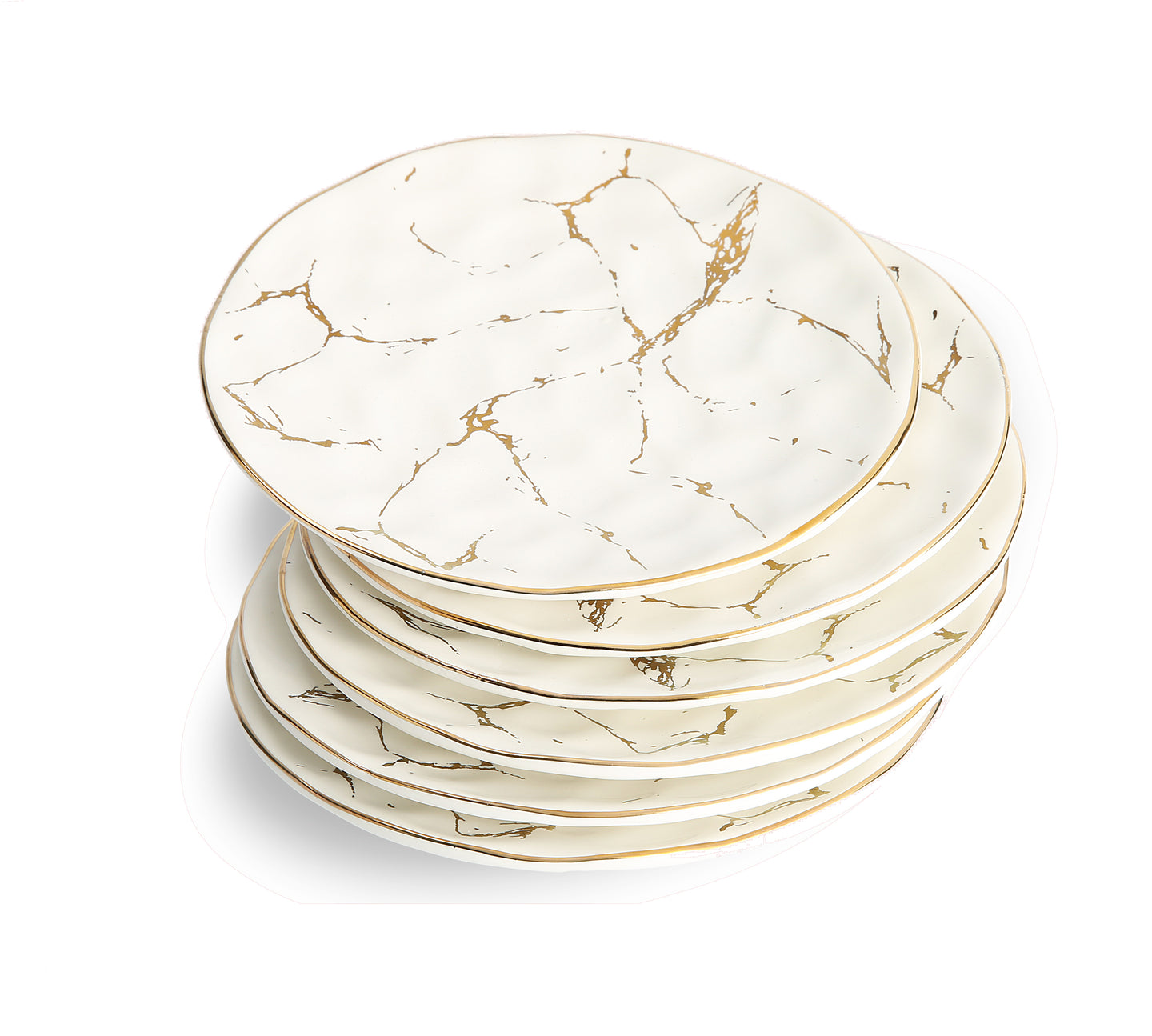 Set Of 4 White Porcelain Salad Plates With Gold Design