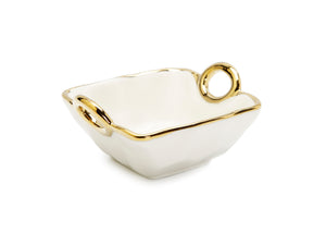 White Porcelain Relish Dish with 3 Bowls Gold Trim and Handles