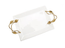 Load image into Gallery viewer, White Rectangular Tray with Gold Leaf Design Handles