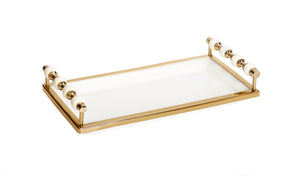 White Rectangular Tray with White and Gold beaded Handles