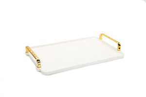 6 Bowl Serving Dish White Tray with Glass Bowls Gold Trimmed - 13.5"L