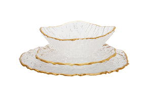 Set of 12 Crushed Glass Dinner Set with Gold Rim