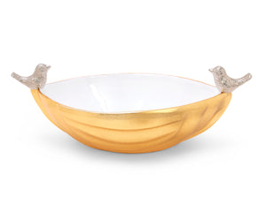 14"L Decorative Gold Bowl with Nickel Birds