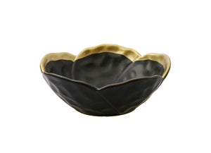 Black Porcelain Flower Shaped Bowl with Gold Rim