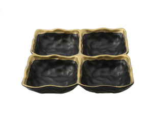 Black Porcelain 4 sectional Relish Dish with Gold Rim