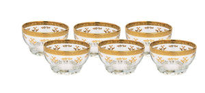 Glass Dessert Bowls with Rich Gold Artwork, Set of 6