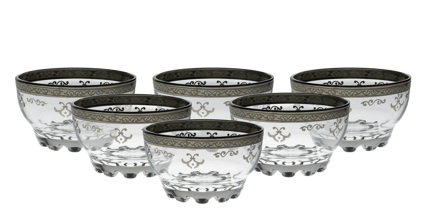 Dessert Bowls with Rich Silver Artwork, Set of 6
