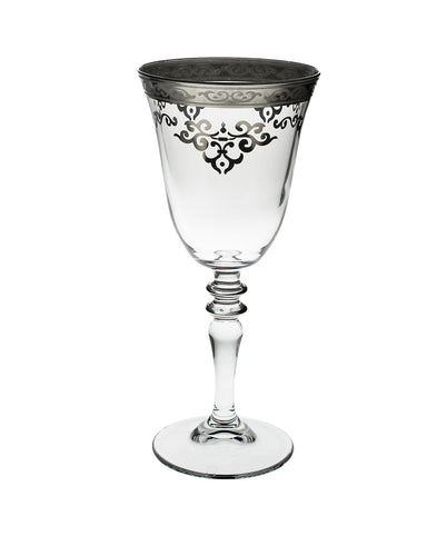 Set of 6 Water Glasses with Rich Silver Design