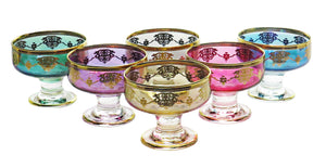 Set of 6 Dessert Cups with Gold Design-Assorted Colors