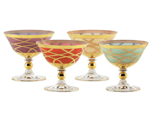 Set of 4 Milk Glass Dessert Cups with 24K Gold Design- Mix Colors
