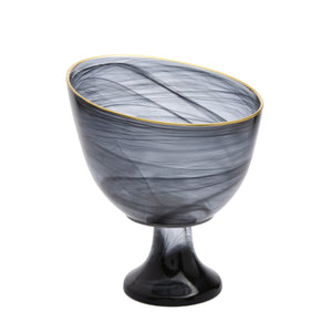Black Alabaster Footed Candy Bowl with Gold Trim