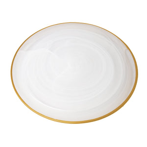 Set Of 4 White Alabaster Chargers With Gold Rim - 12.75"D
