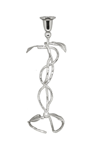 Nickel Candlestick With Leaf Design - 12.5
