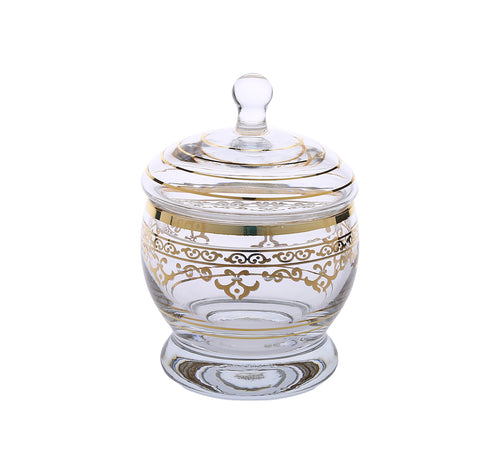 Glass Jar and Lid with Rich Gold Artwork Design