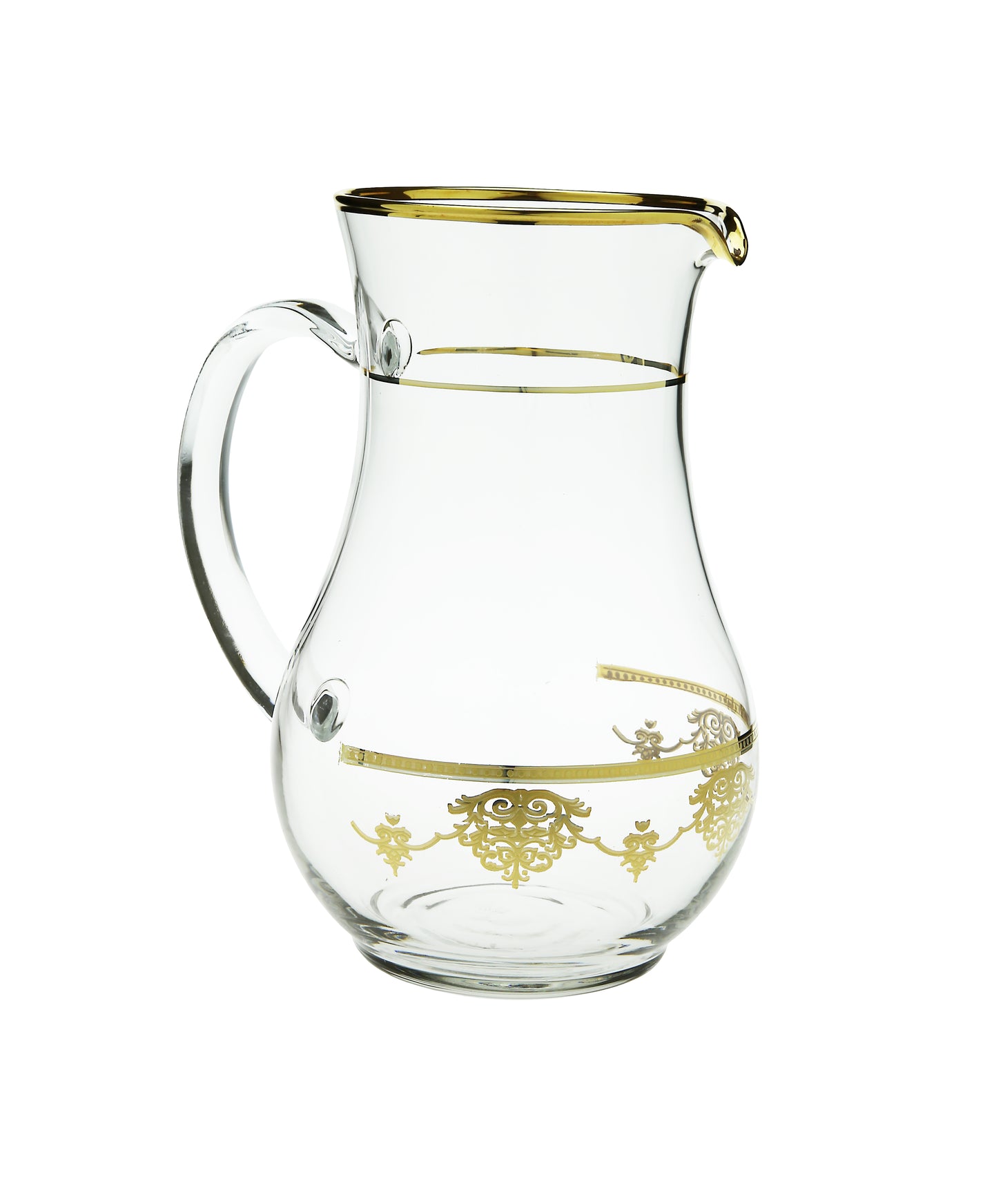 Glass Water Pitcher with Rich Gold Design