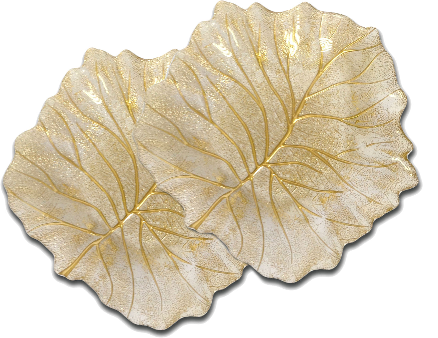 Set of 2 Gold beveled leaf shaped plates