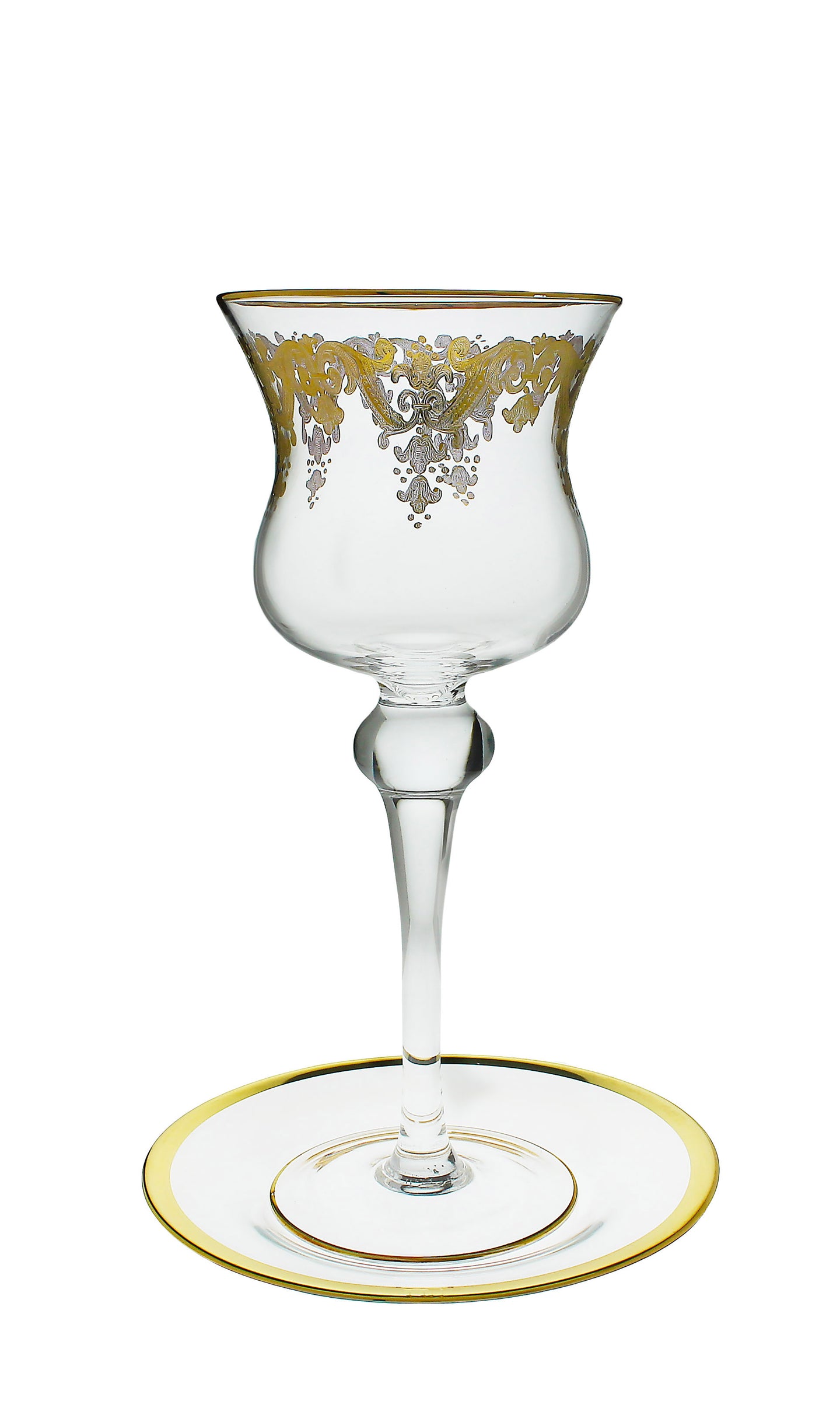Glass Oversized Goblet on Tray with 24K Gold Artwork