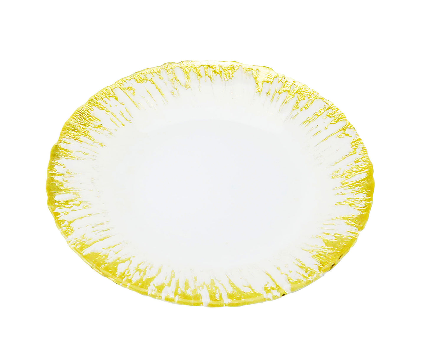 Set of 4 Milky Glass Dinner Plates with Flashy Gold Design