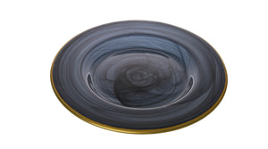 Set Of 4 Black Alabaster Salad Plates W Gold-Scalloped 8.75"D