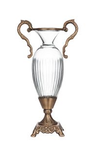 14" Glass Brass Vase