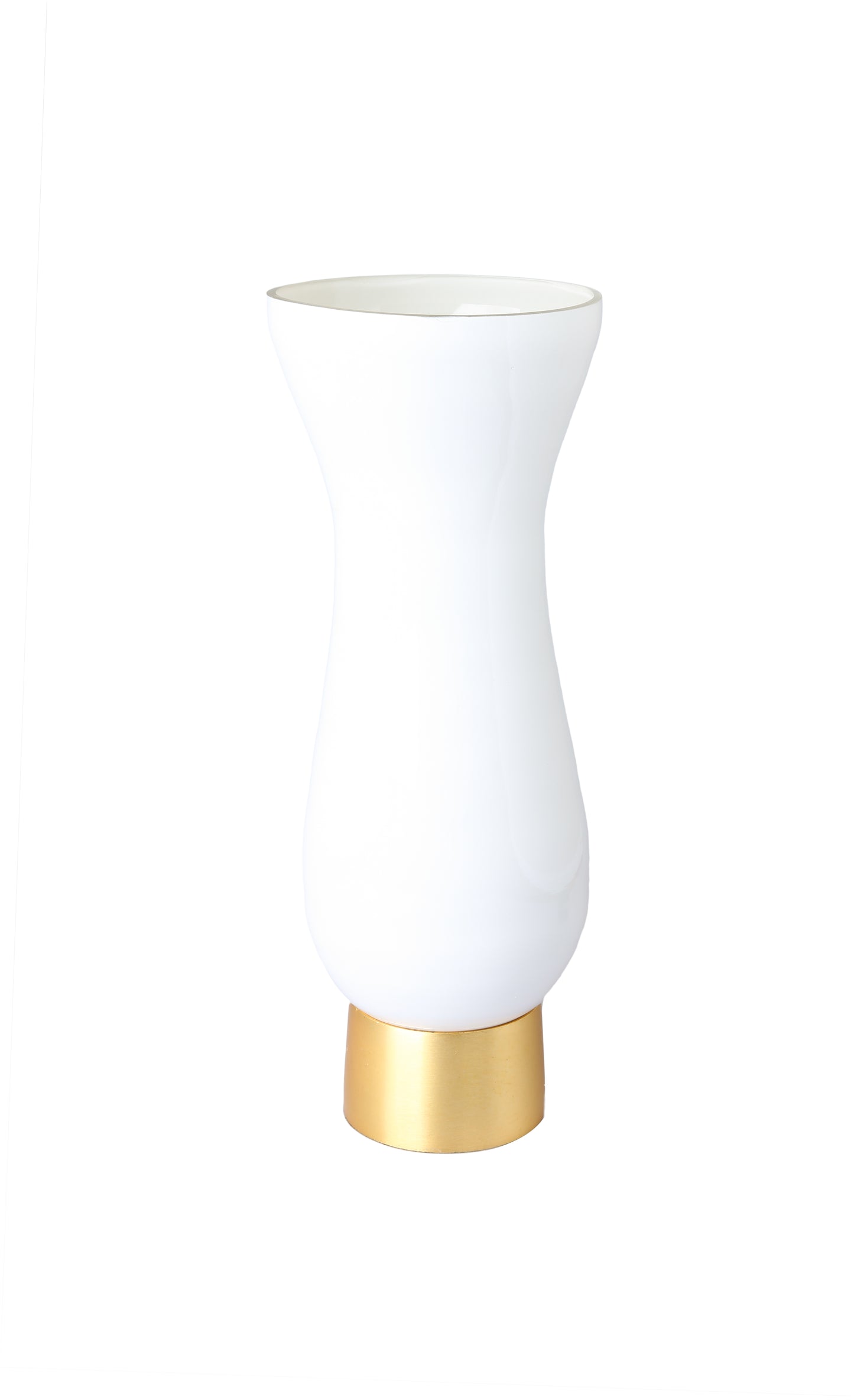 White Glass Vase with Gold Base