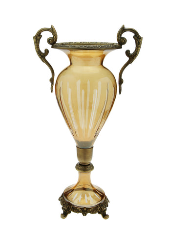 Amber Crystal and Brass Vase with Gold Base