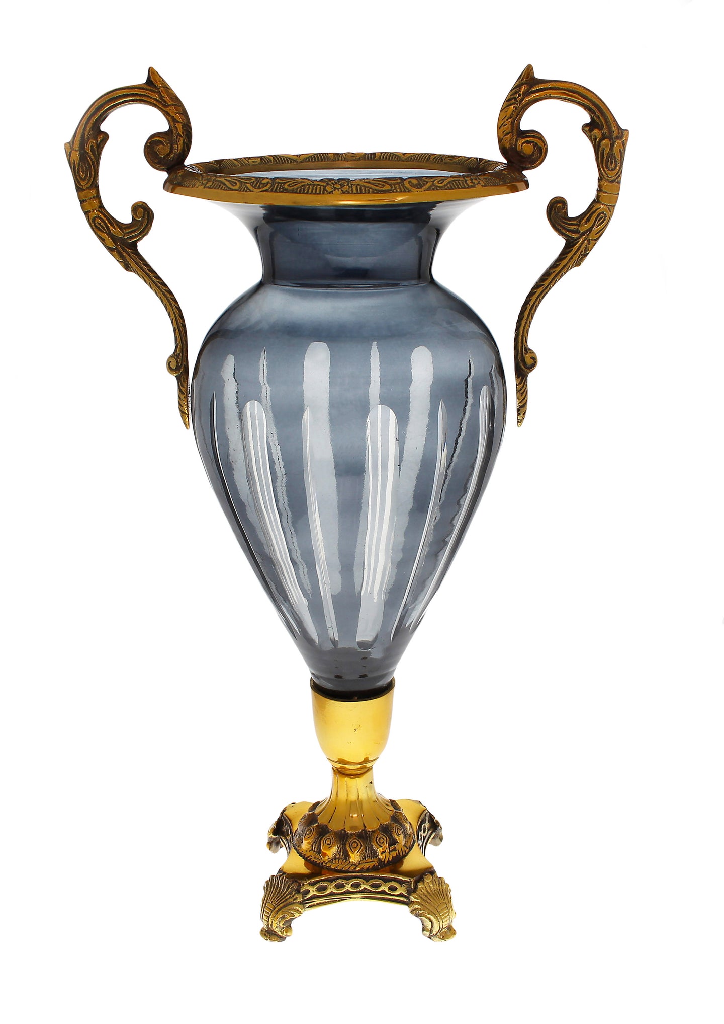 Blue Crystal and Brass Vase with Gold Base