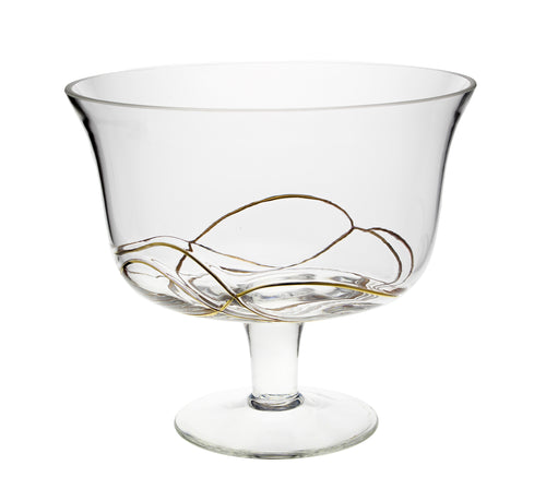 Footed Bowl with Gold Swirl Design