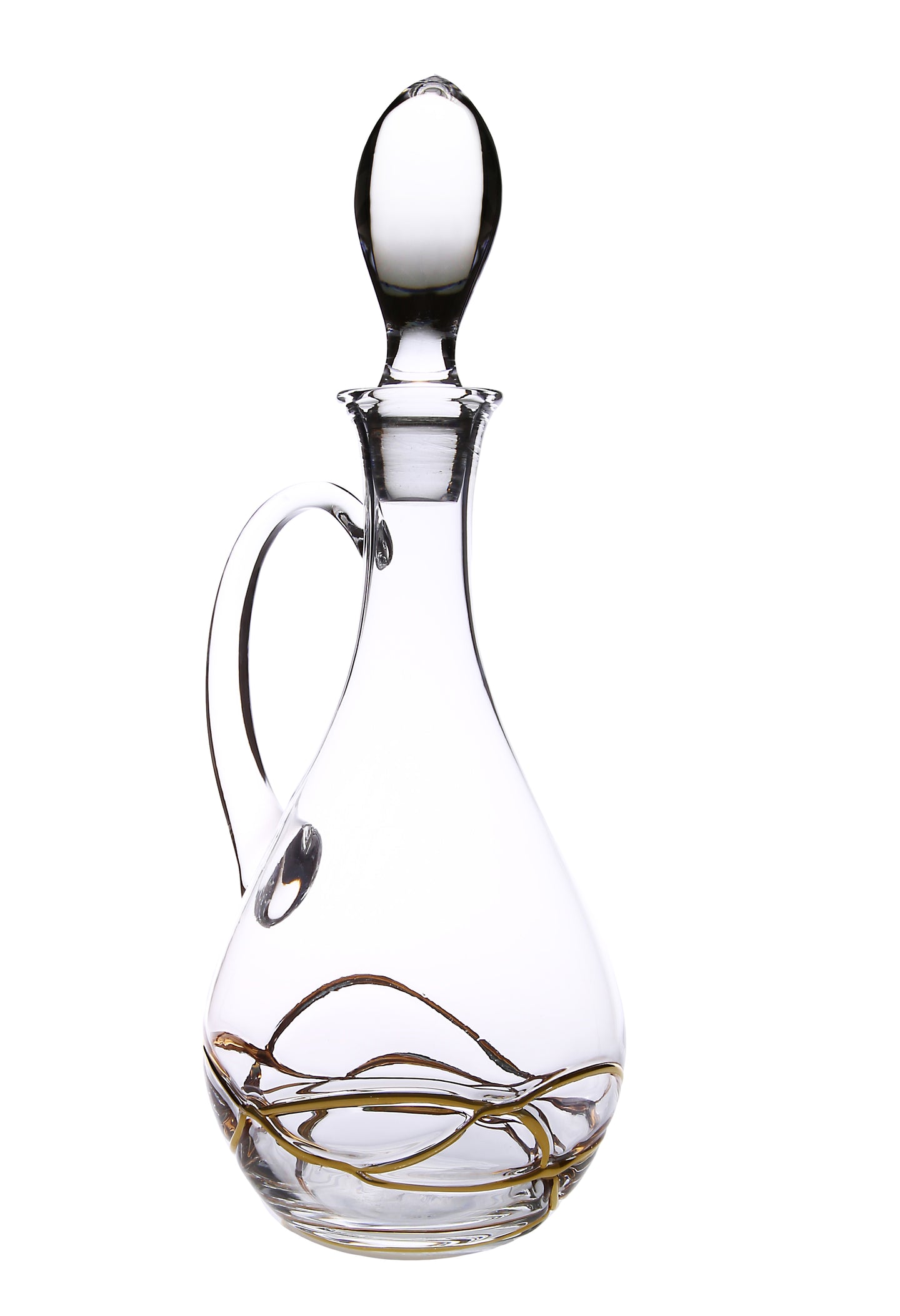 Wine Decanter with 14K gold swirl design- with handle and lid